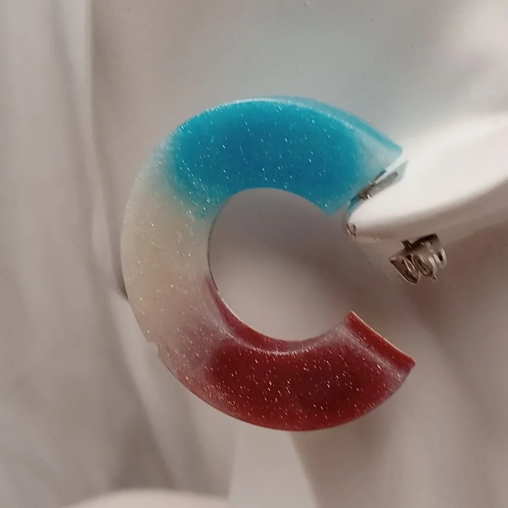 CLEARANCE Red, White and blue resin hoop earrings